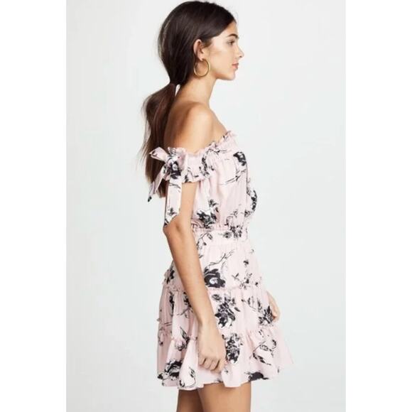 MISA Los Angeles Laiyin Floral Mini Dress Womens Small Off The Shoulder Pink - Picture 2 of 12